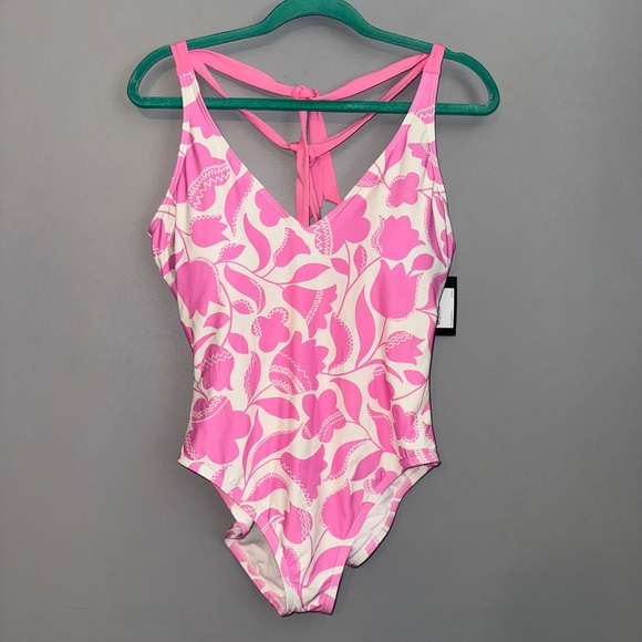 NWT Kate Spade Surf Pink Tulip Floral One Piece Swimsuit Bathing Suit Size XL - Picture 1 of 11